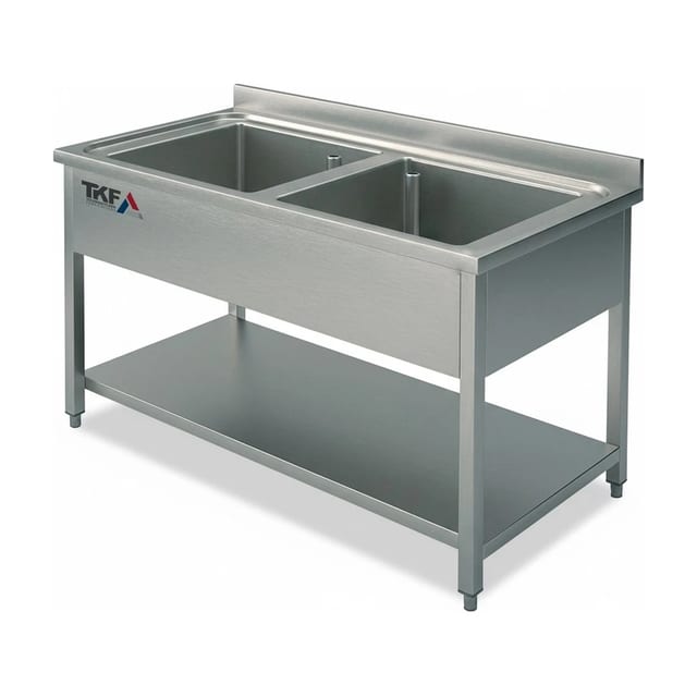 S/S Double Bowl Sink Unit with Undershelf 140x70cm